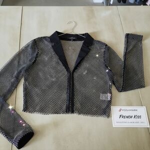 French Kiss Rhinestone Mesh Cropped Blazer - Festival Glam ✨